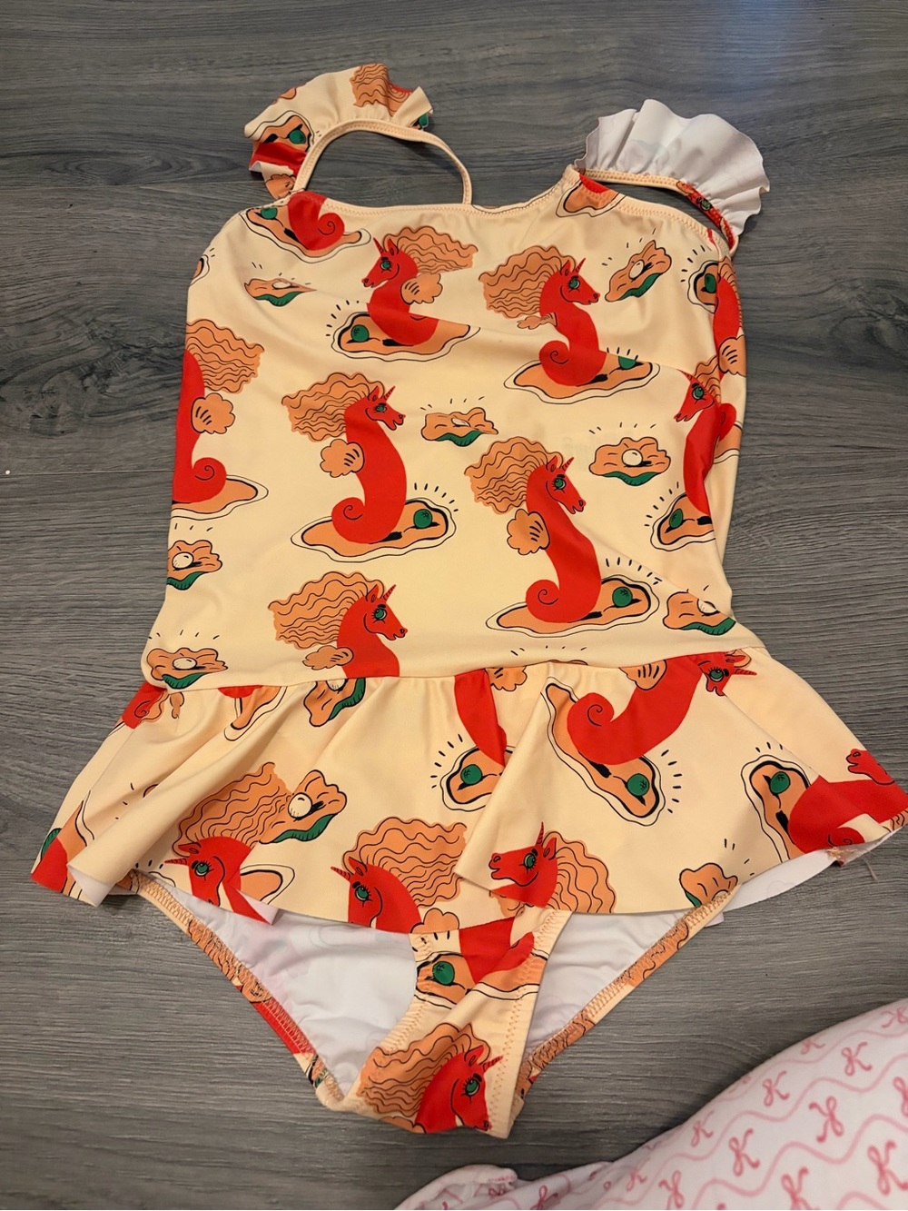 Mini Rodini Cream & Red Seahorse One-Piece Swimsuit